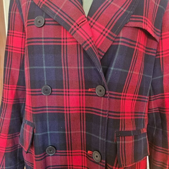 Woman's American Living preppy plaid academia button up long sleeve overcoat S - Picture 2 of 13